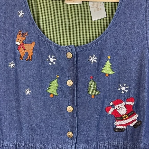 Bobbie Brooks Denim Sleeveless Button Down Sundress Romper Christmas Sz XL - Picture 4 of 8